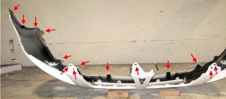 mounting positions of the Pontiac Vibe front bumper (2009-2010)