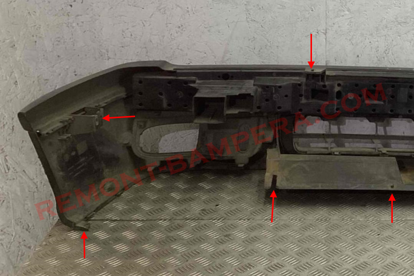 места крепления переднего бампера Renault 19 