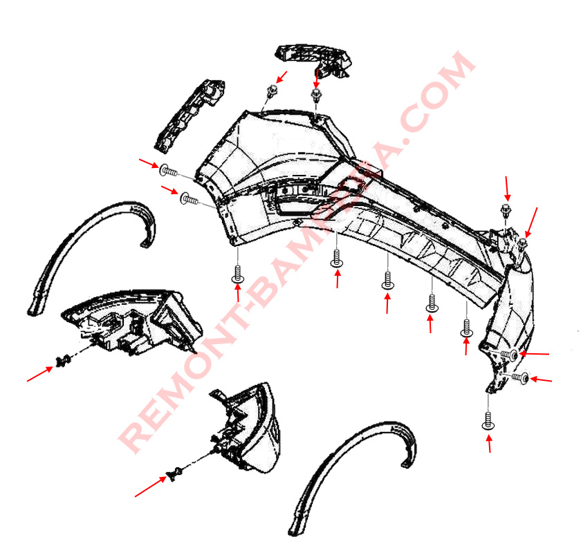 Diagrama de montaje del parachoques trasero Renault Arkana