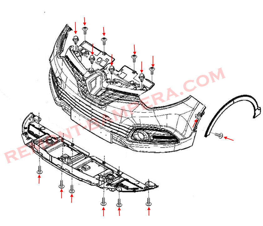 Montagediagramm der vorderen Stoßstange Renault Captur
