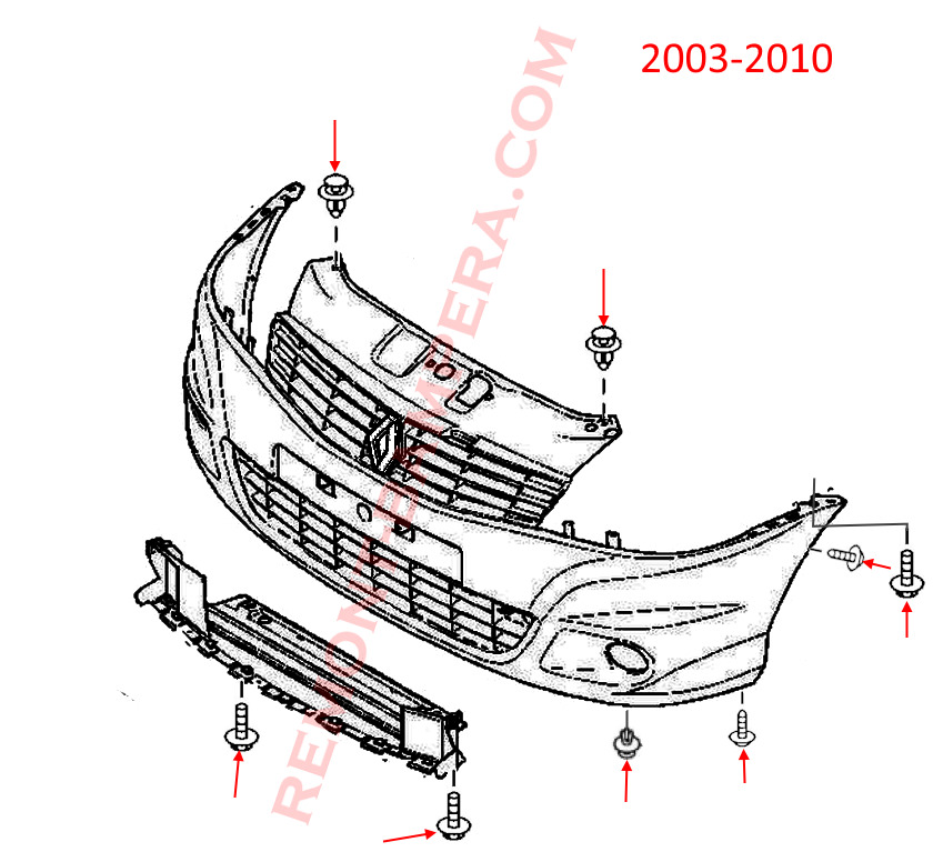 Montageschema für die vordere Stoßstange Renault Clio II (2003–2010)