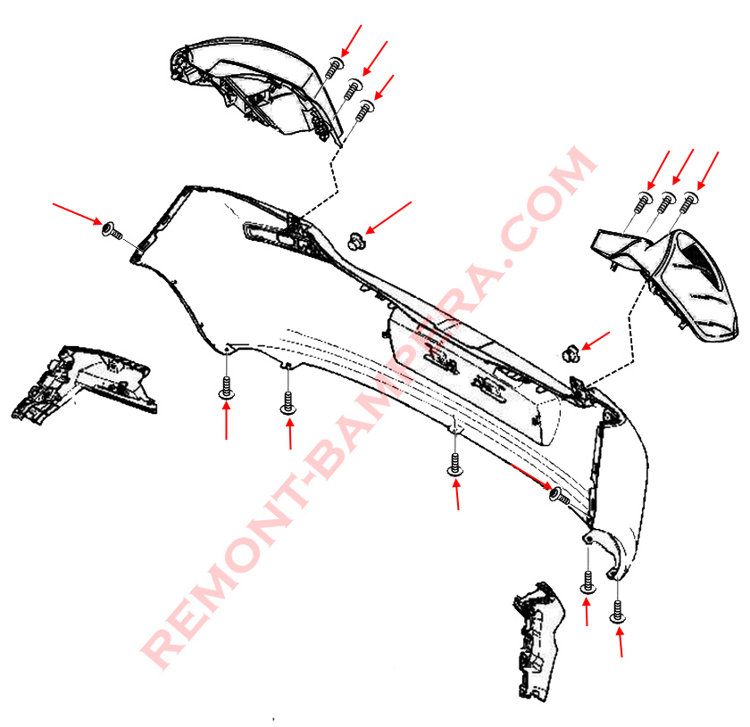Montagediagramm für die Heckstoßstange des Renault Clio III