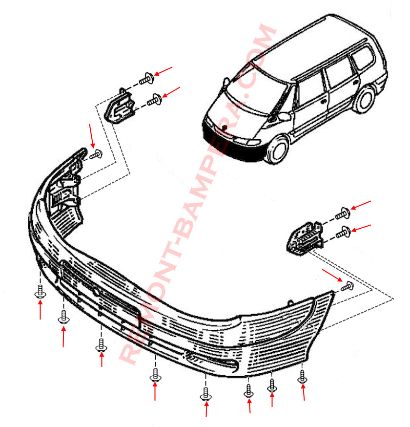 Renault Espace III – Montagediagramm für die vordere Stoßstange