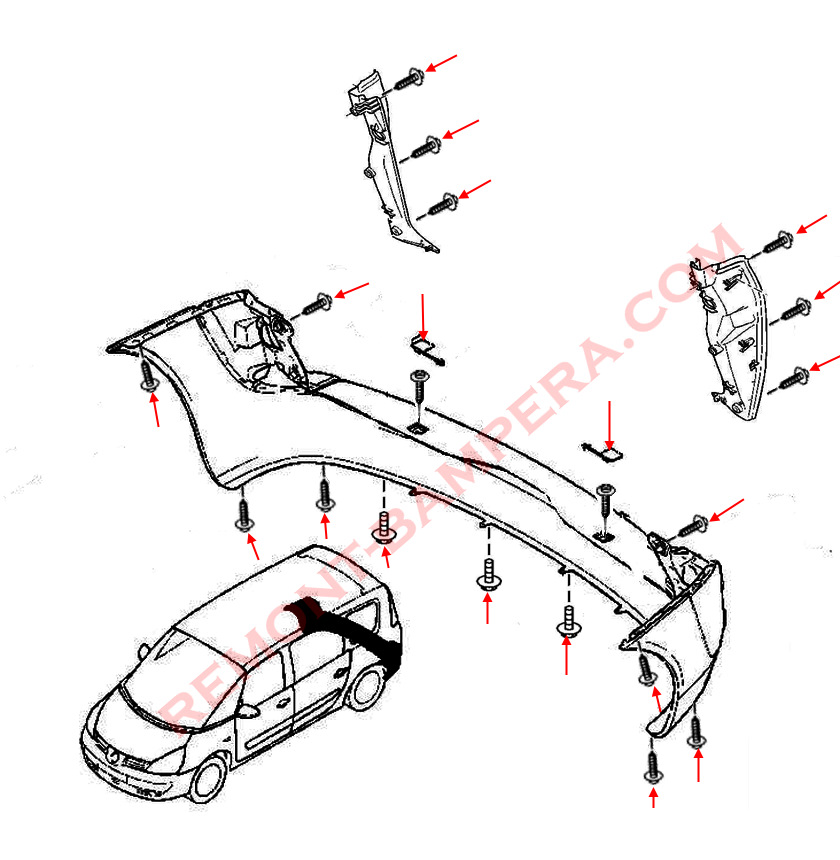 Схема крепления заднего бампера Renault Espace IV 
