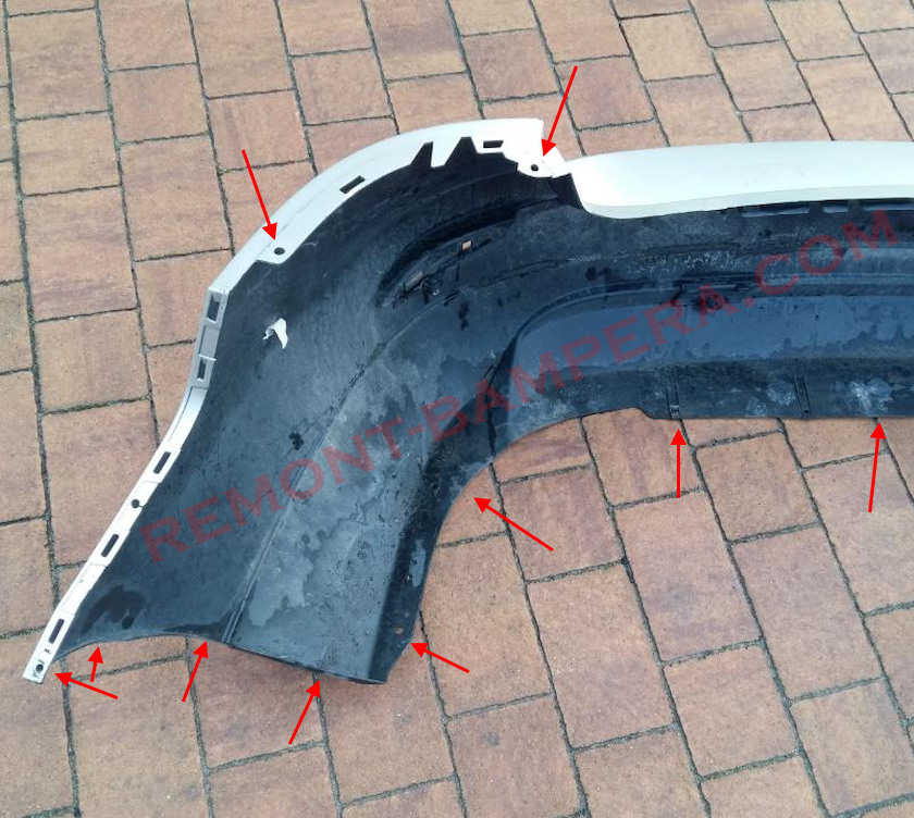 Emplacements de fixation du pare-chocs arrière Renault Fluence 2009-2016