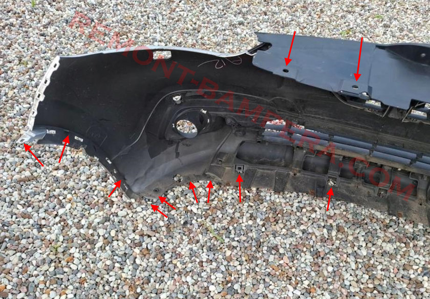 Ubicaciones de montaje del parachoques delantero del Renault Kadjar