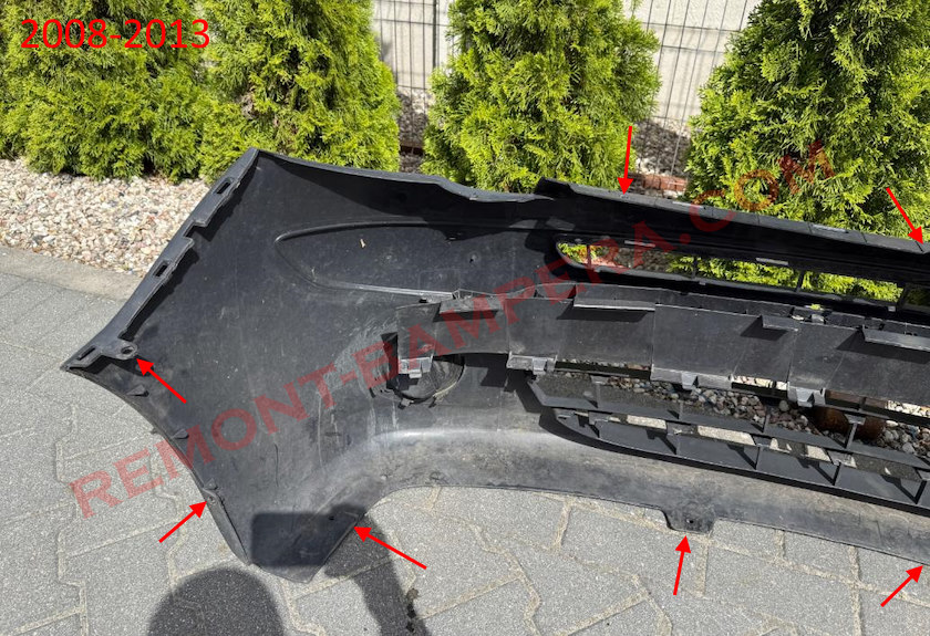 Emplacements de fixation du pare-chocs avant Renault Kangoo II 2008-2013