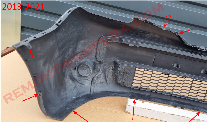 Emplacements de fixation du pare-chocs avant du Renault Kangoo II 2013-2021