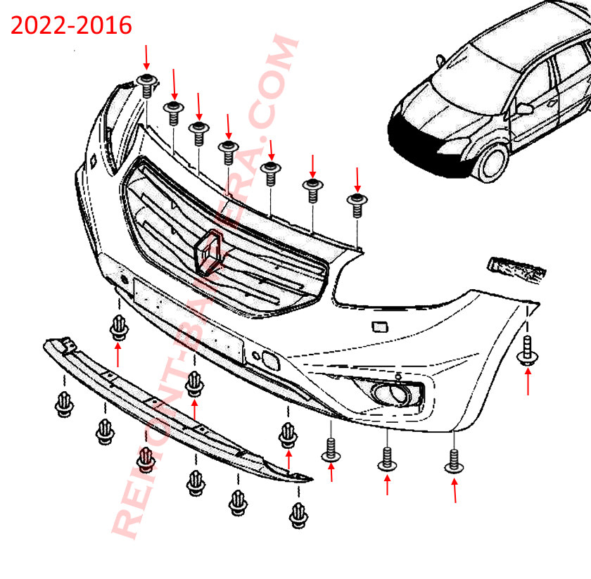 Schéma de montage du pare-chocs avant du Renault Koleos I