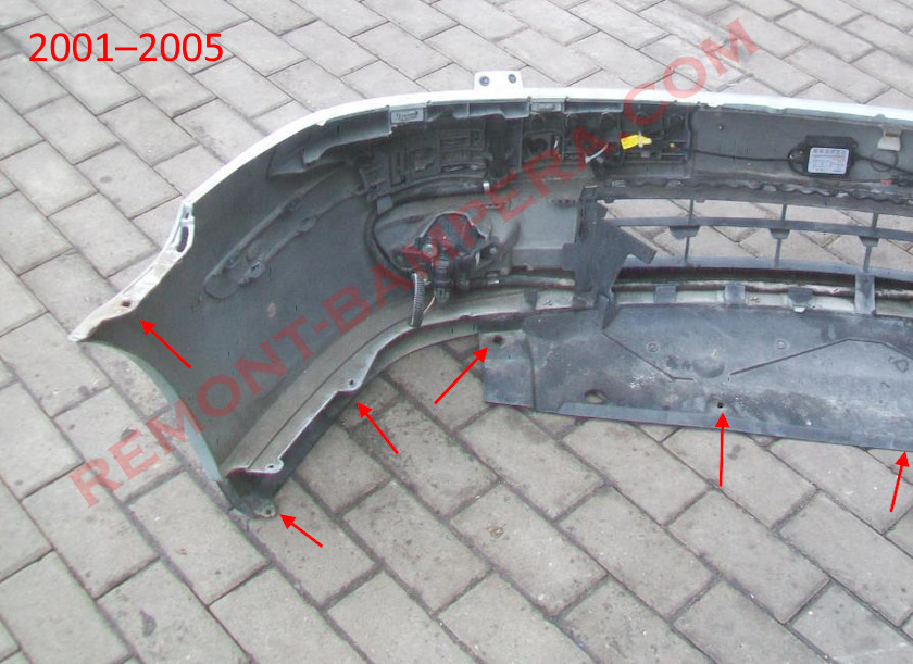 Montageorte der vorderen Stoßstange 2001-2005