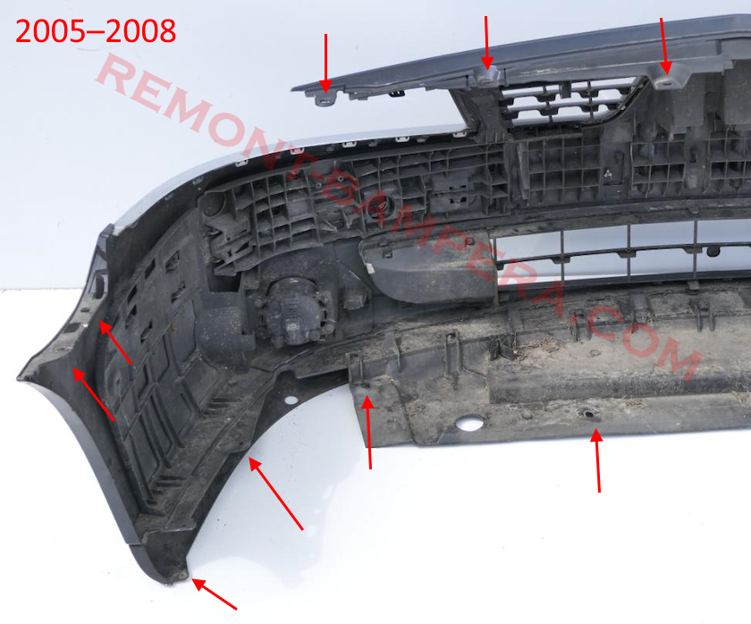 Montageorte der vorderen Stoßstange 2005-2008