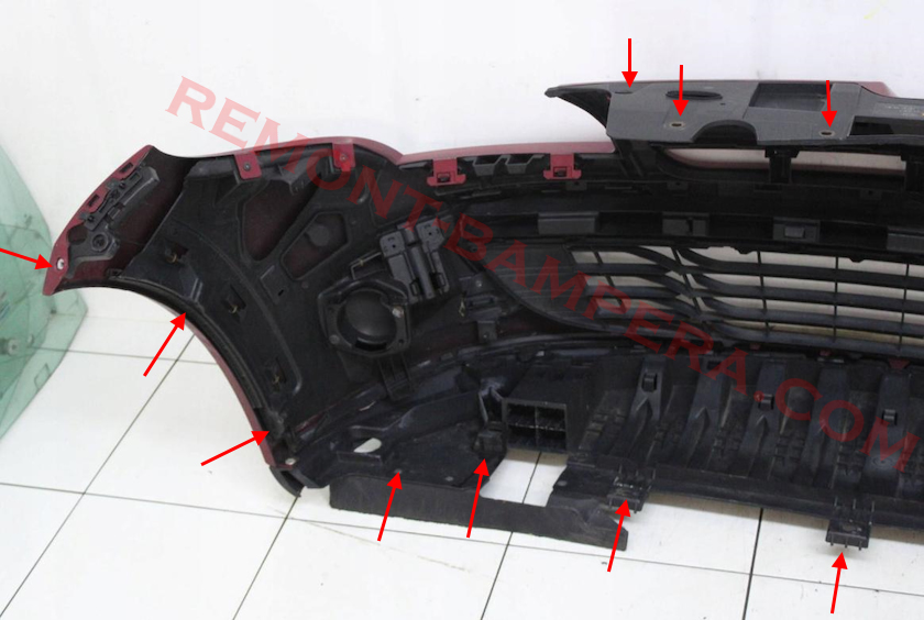 Ubicaciones de montaje del parachoques delantero del Renault Mégane III
