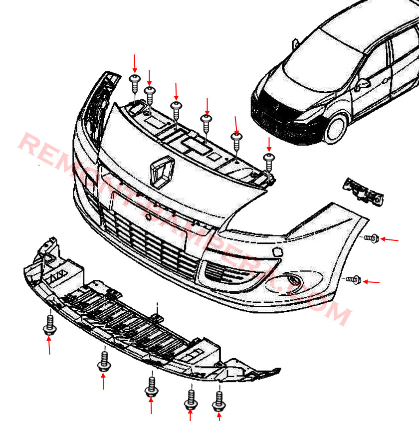 Renault Scenic III Front Bumper Mounting Diagram