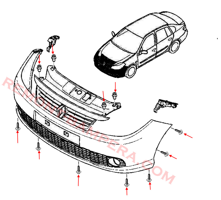 Diagrama de montaje del parachoques del Renault Symbol/Thalia