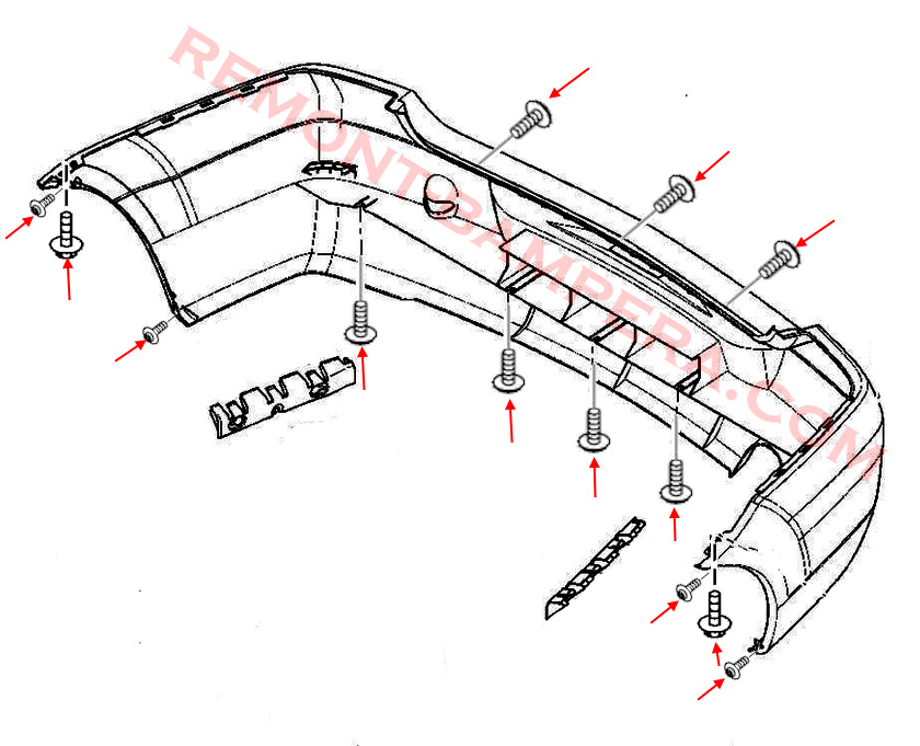 Schema di montaggio del paraurti posteriore Renault (Dacia) Logan I