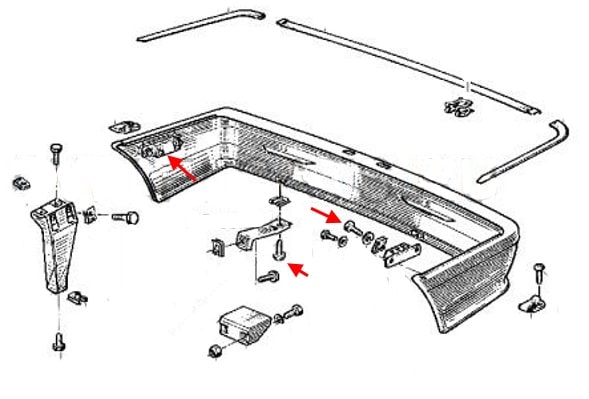 The scheme of fastening the rear bumper of the Renault 25