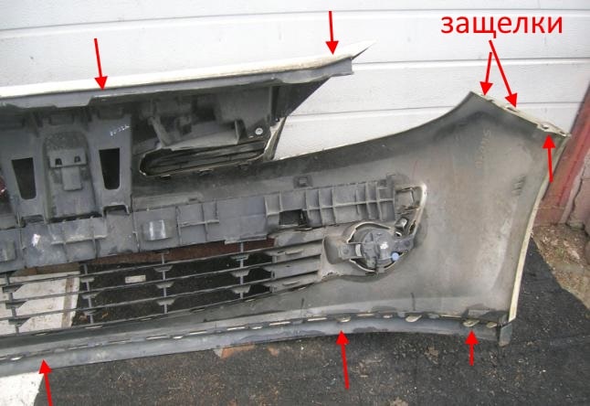 Befestigungspunkte der vorderen Stoßstange Renault Clio 3 (2005-2012)