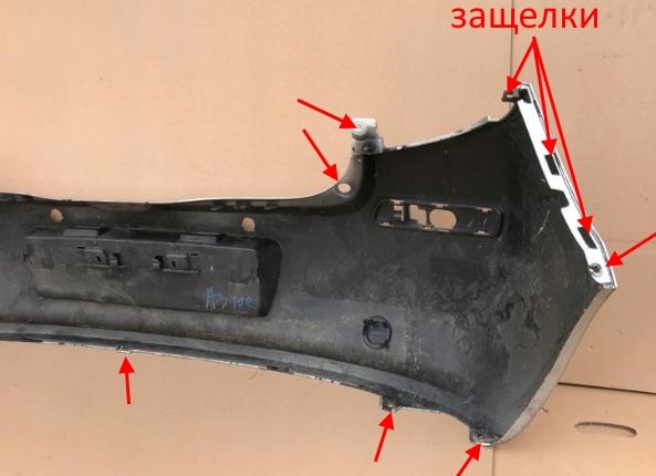 The attachment of the rear bumper Renault Clio 3 (2005-2012)