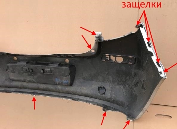 Puntos de fijación del parachoques trasero Renault Clio 3 (2005-2012)