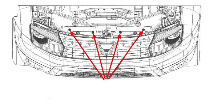 Diagrama de montaje del parachoques delantero Renault (Dacia) Dokker