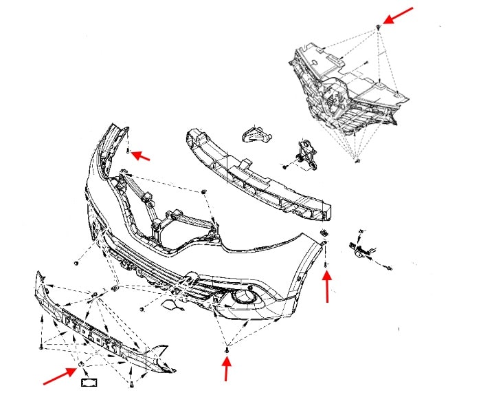 Esquema de montaje del parachoques delantero del Renault Kadjar