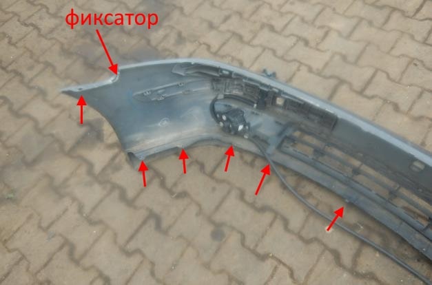 The attachment of the front bumper Renault Laguna 2 (2001-2005)