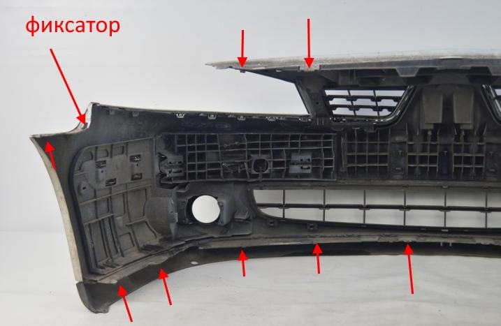 The attachment of the front bumper Renault Laguna 2 (2005-2007)