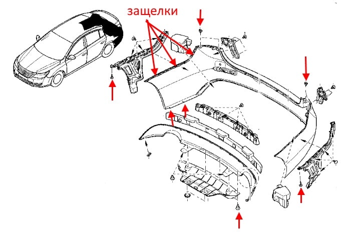 The scheme of fastening of the rear bumper Renault Latitude