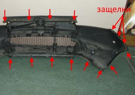 Места крепления переднего бампера Renault (Dacia) Logan 2 (после 2012 года) 