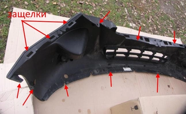 The attachment of the front bumper on a Renault Master 3 (after 2010)