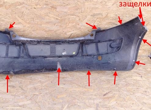 The attachment of the rear bumper Renault Megane 2 (2002-2008)