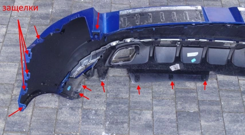 The attachment of the rear bumper Renault Megane 4 (post-2015)