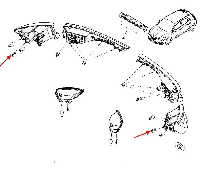Scheme of fastening of rear lights Renault Megane 4 (post-2015)
