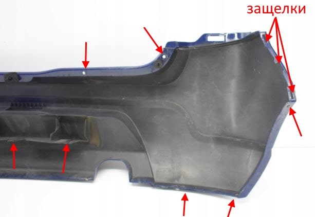 Места крепления заднего бампера Renault/Dacia Sandero (Sandero Stepway) 1 (2008-2012)