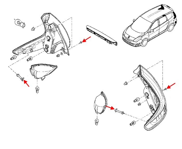 rear lamp mounting scheme Renault Scenic 3 (2009-2015)