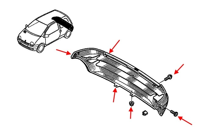 The scheme of fastening of the rear bumper Renault Twingo 1 (1992-2007)