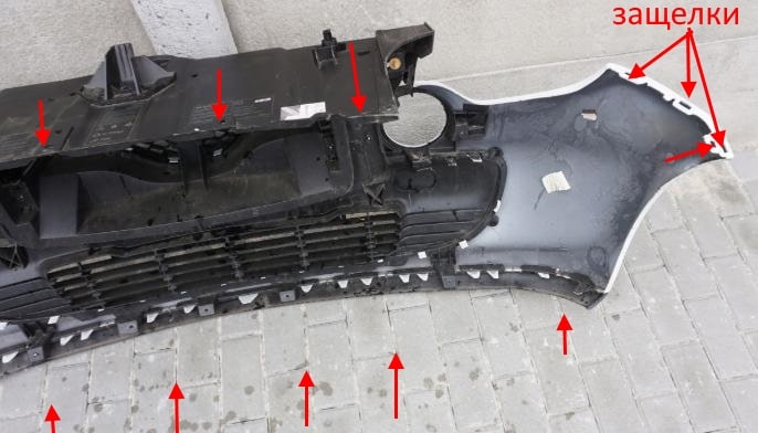 Места крепления переднего бампера Renault Twingo 3 (после 2014 года)