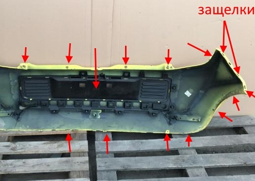 Puntos de fijación del parachoques trasero Renault Twingo 3 (después de 2014)