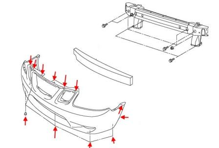 The scheme of mounting front bumper, Saab 9-2X
