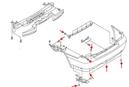 The scheme of fastening of the rear bumper Saab 9-2X