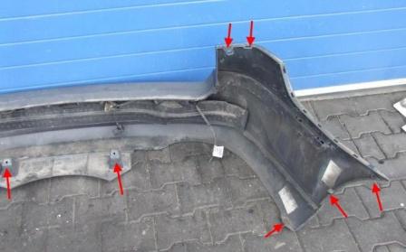 the attachment of the rear bumper Saab 9-3 (2002-2014)