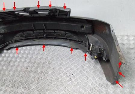 the attachment of the front bumper Saab 9-3 (2002-2014)