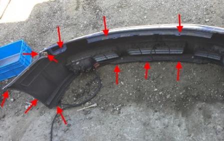 the attachment of the front bumper Saab 9-5 (1997-2001)