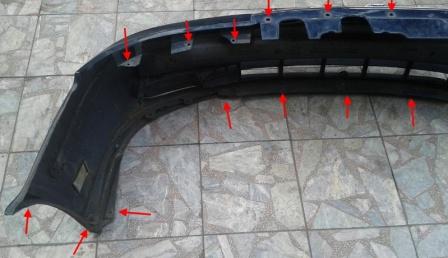 the attachment of the front bumper Saab 9-5 (2001-2005)