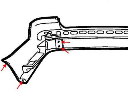 The scheme of fastening of the rear bumper Saab 9-5 (2005-2010)