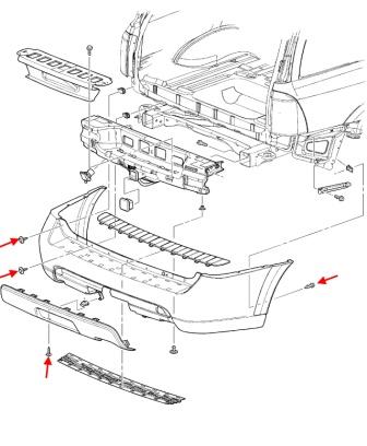 The scheme of fastening of the rear bumper Saab 9-7X