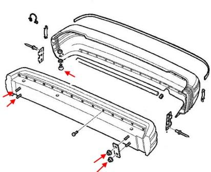 The scheme of fastening of the rear bumper Saab 9000
