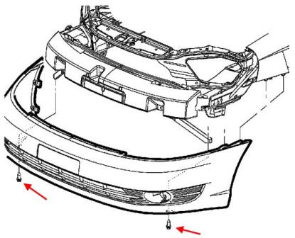 Diagrama de montaje del parachoques delantero de la serie L de Saturn 