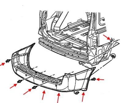 Diagrama de montaje del parachoques trasero del Saturn Relay