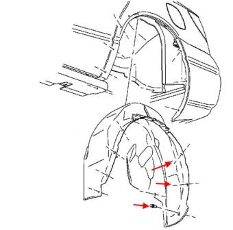 Diagrama de montaje del parachoques trasero Saturn S-Serie